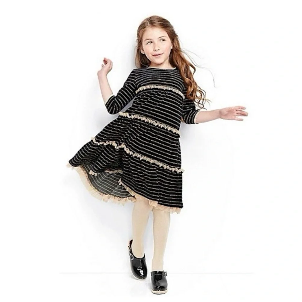 Hanna Andersson Girls Velour Velvet Formal Holiday Dress Ruffles (US 8) Like New